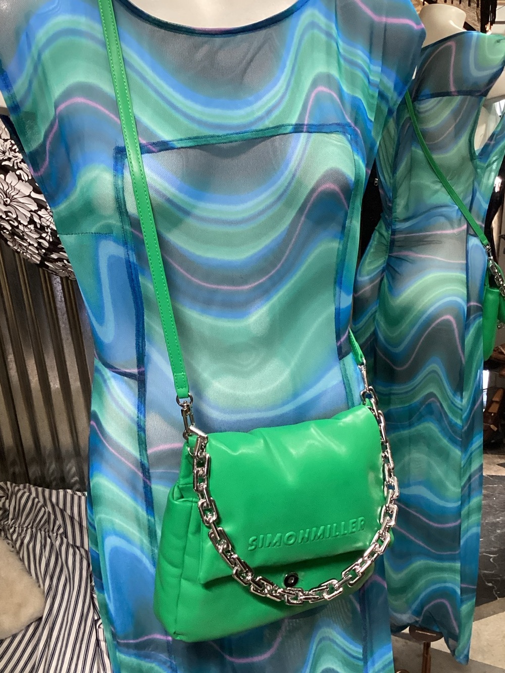 Simon Miller Green Leather Crossbody with Silver Chain Accent
